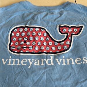 Vineyard Vines LG Blue Long Sleeve Tee Pink Whale w/ Blue Soccer Balls